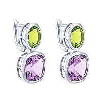 Серебряные серьги "Геометрия" с аметистом и хризолитом - 2021217