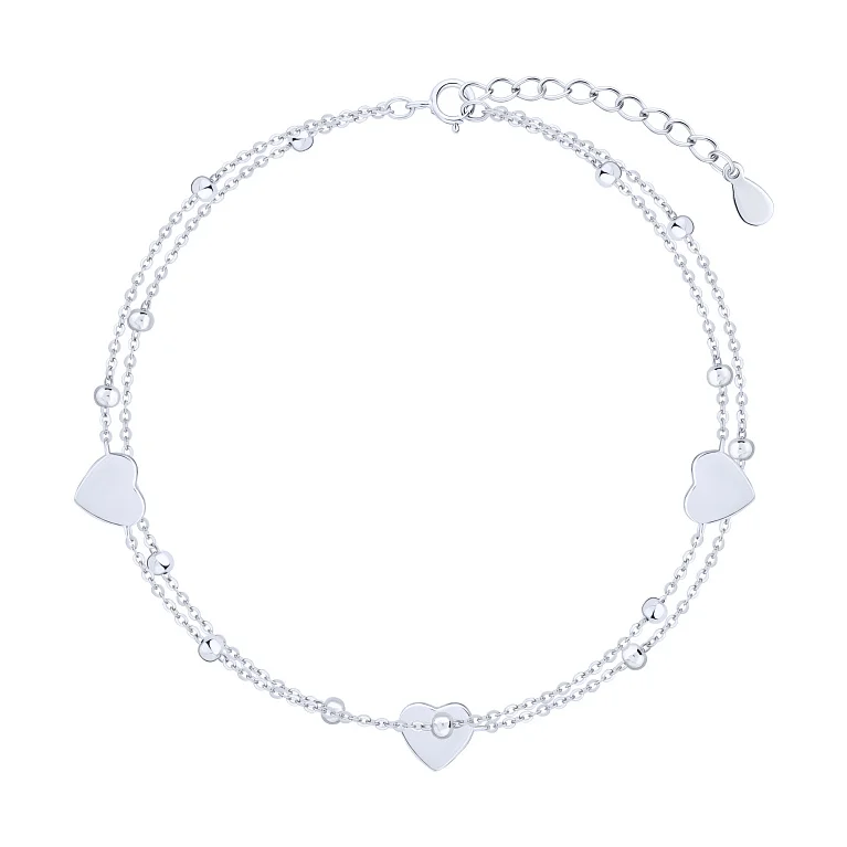 Браслет подвійний зі срібла "Серця і кульки" у якірному плетінні - 2130999