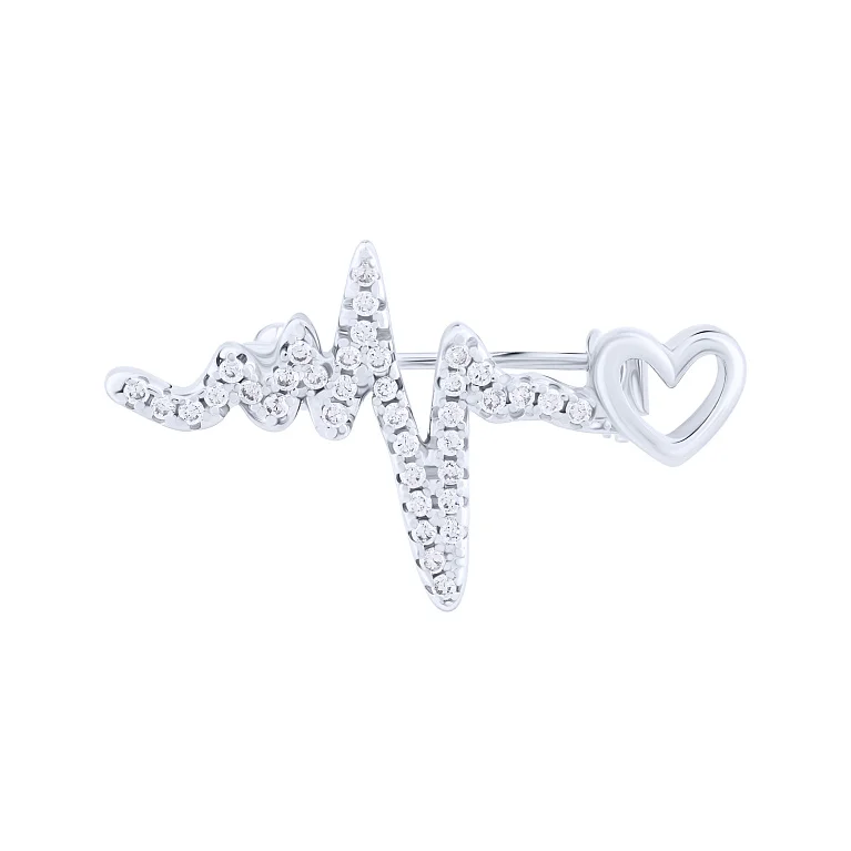 Брошка "Серцебиття" зі срібла з фіанітами - 2132237