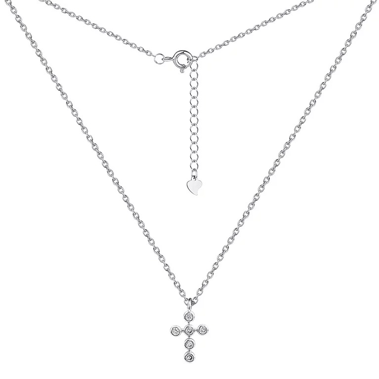 Ланцюжок з хрестиком зі срібла з фіанітом плетіння якірне. Артикул 7507/1101: ціна, відгуки, фото – купити в інтернет-магазині AURUM