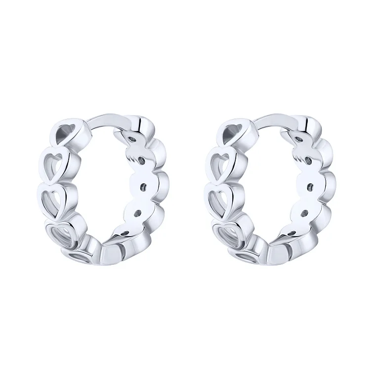 Серьги-кольца "Сердца" из серебра - 2123389