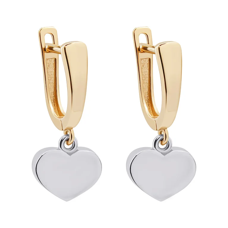 Сережки з комбінованого золота з підвісами "Сердечки" - 2131000
