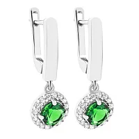 Серебряные серьги с подвесками изумрудом и фианитами - 1544809