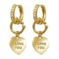 Сережки из лимонного золота с подвесками и цирконием Сердце "I Love You ". Артикул СВ645Ли: цена, отзывы, фото – купить в интернет-магазине AURUM