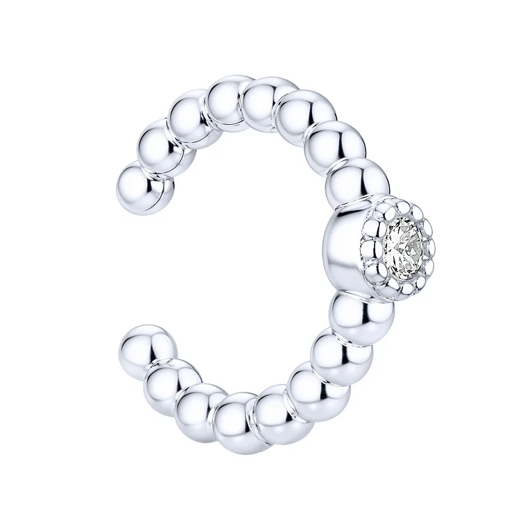 Срібна моносережка-кафа "Кульки" з фіанітом  - 2205864