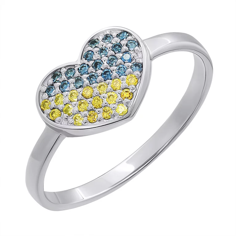 Кольцо из белого золота с бриллиантами "Сердце Украина". Артикул 1190150202/10: цена, отзывы, фото – купить в интернет-магазине AURUM