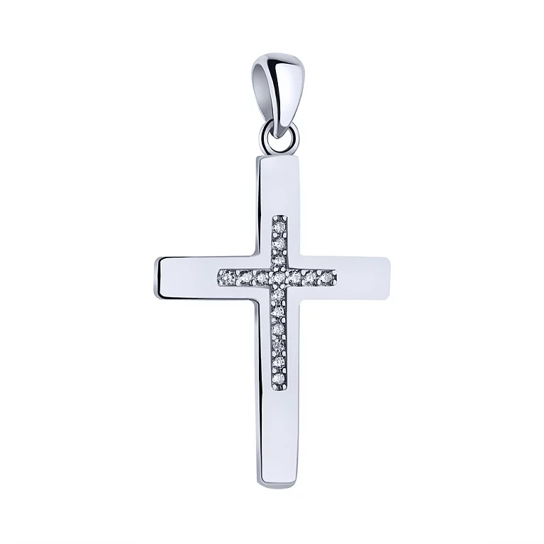 Декоративний срібний хрестик з фіанітами. Артикул 7503/4020/2: ціна, відгуки, фото – купити в інтернет-магазині AURUM