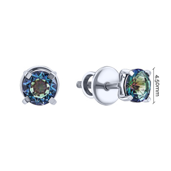 Серьги-гвоздики из серебра с мистик топазом - 1525185