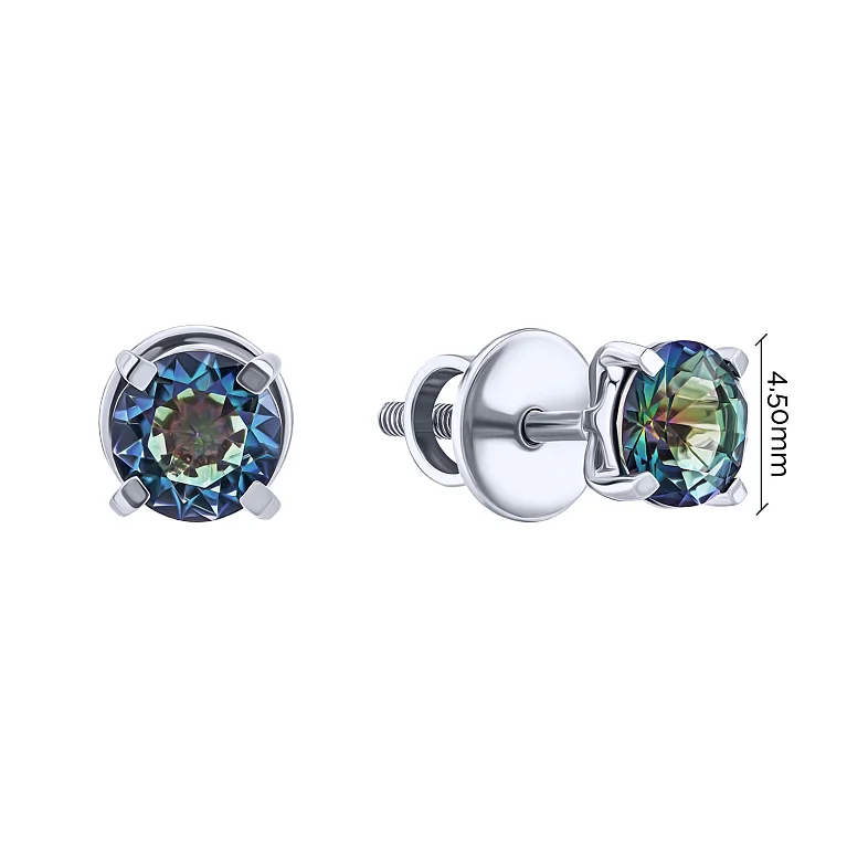 Серьги-гвоздики из серебра с мистик топазом - 1525185