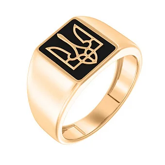 Перстень-печатка из красного золота "Герб Украины" с эмалью - 1583953