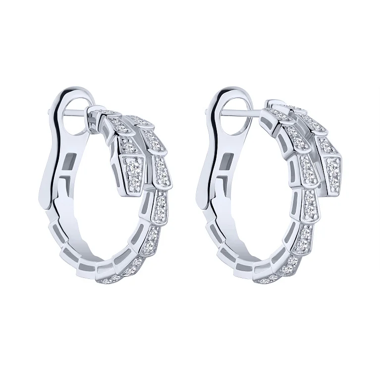 Сережки-кільця "Змія" зі срібла з фіанітами - 2166155