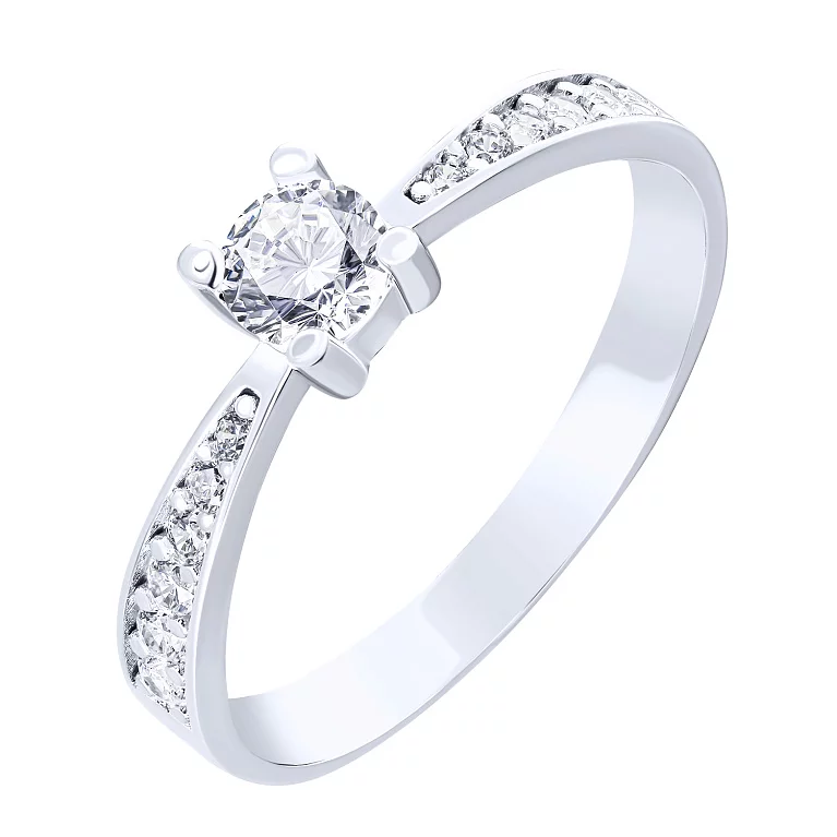 Золотое кольцо для помолвки в белом золоте с фианитами. Артикул 214729902: цена, отзывы, фото – купить в интернет-магазине AURUM