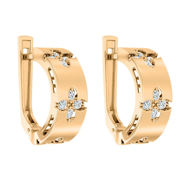 Сережки із червоного золота "Квітка" з фіанітами - 2134279