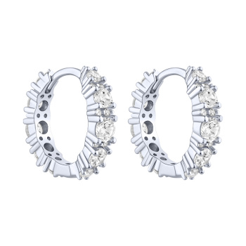 Сережки-кольца из серебра с фианитами - 2285345