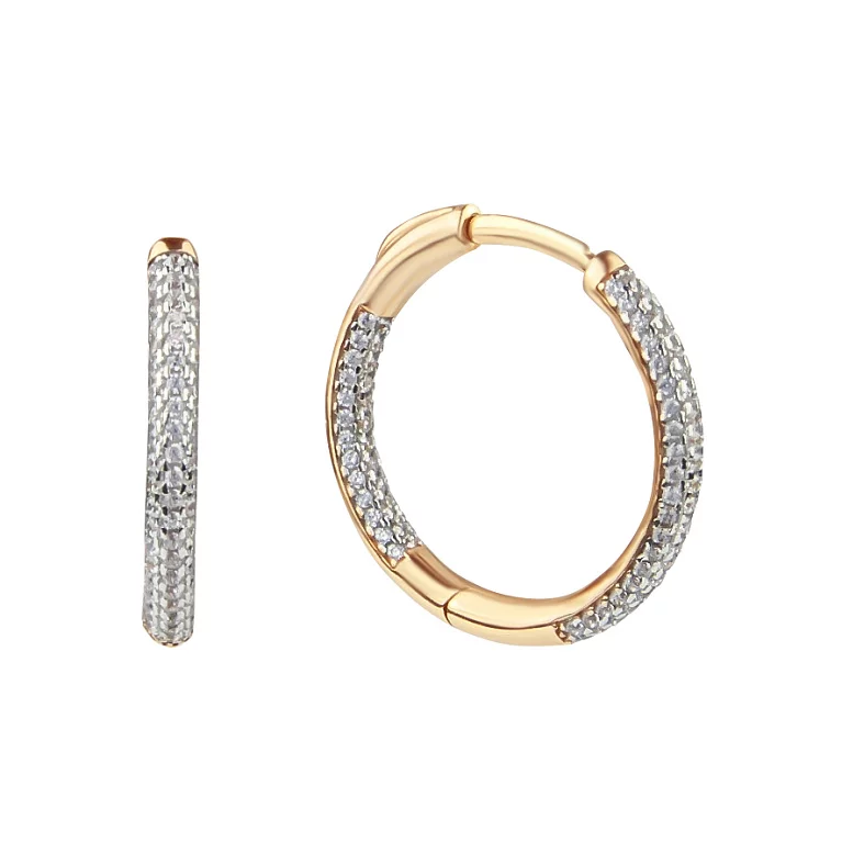 Сережки-кольца из красного золота с фианитом. Артикул 110481: цена, отзывы, фото – купить в интернет-магазине AURUM