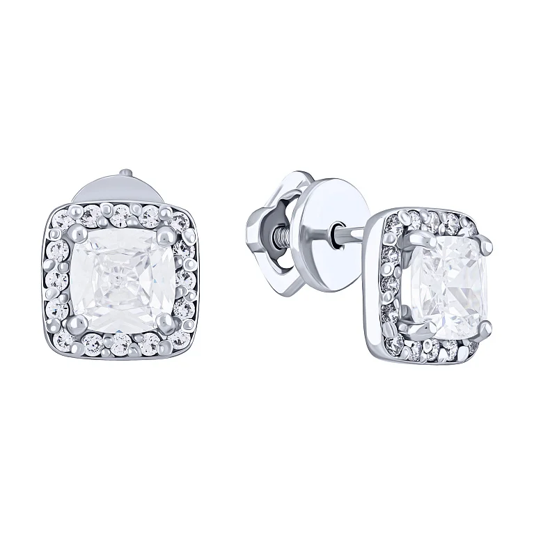 Сережки-пусети з фіанітами в сріблі - 2162842