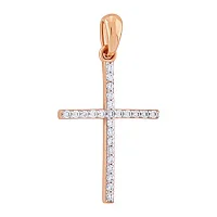 Декоративний хрестик з фіанітами у червоному золоті - 2098501
