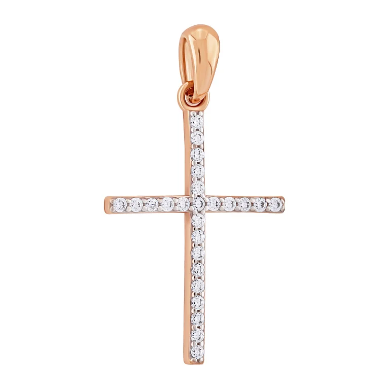 Декоративный крестик с фианитами в красном золоте - 2098501