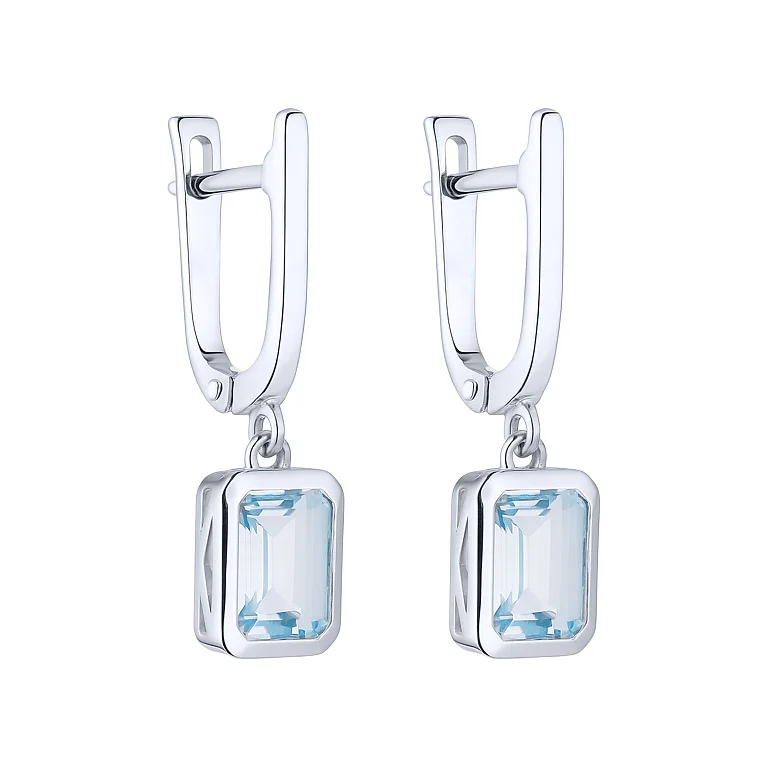 Серебряные серьги с подвесами "Прямоугольник" и топазом - 2146373