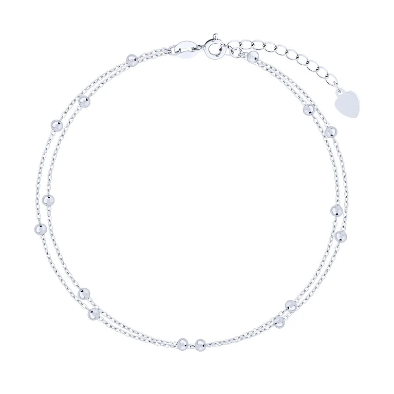 Двойной серебряный браслет "Шарики" якорное плетение - 2137996