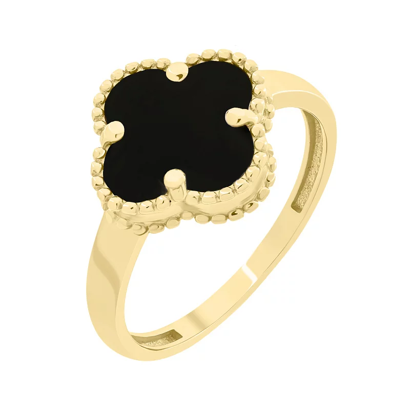Золотое кольцо "Клевер" с ониксом. Артикул 212724603b: цена, отзывы, фото – купить в интернет-магазине AURUM