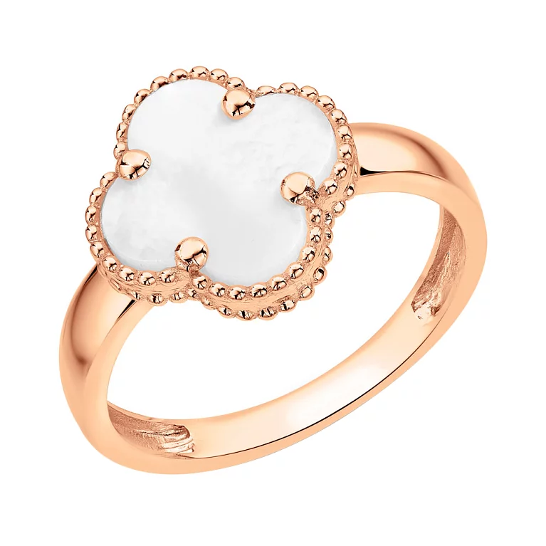 Золотое кольцо "Клевер" с перламутром. Артикул 154872/10п: цена, отзывы, фото – купить в интернет-магазине AURUM