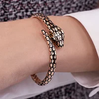 Жесткий незамкнутый браслет из красного золота "Змея" с эмалью - 1976732