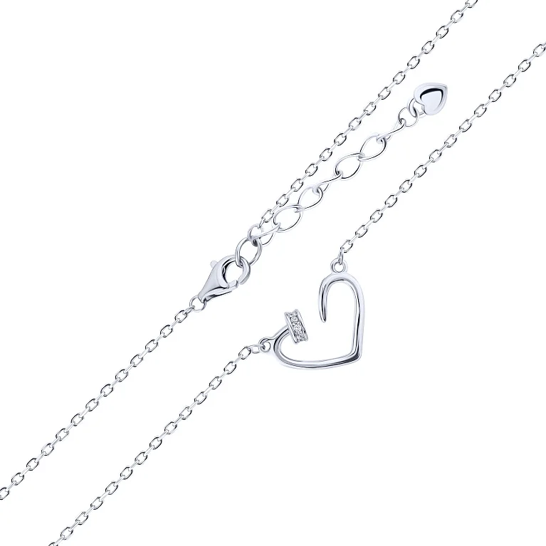 Срібне кольє "Цвях" з підвісом з фіанітами плетіння якір - 2187649