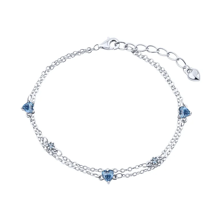 Подвійний срібний браслет "Сердечка" плетіння якір - 2153501