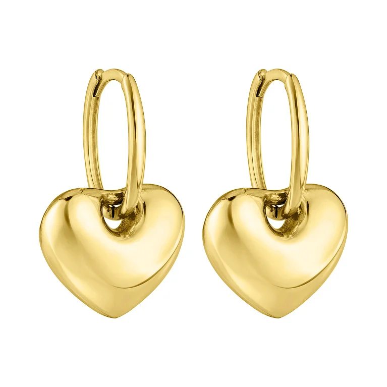 Серьги-кольца трансформеры с подвесом "Сердце" в лимонном золоте - 2182590
