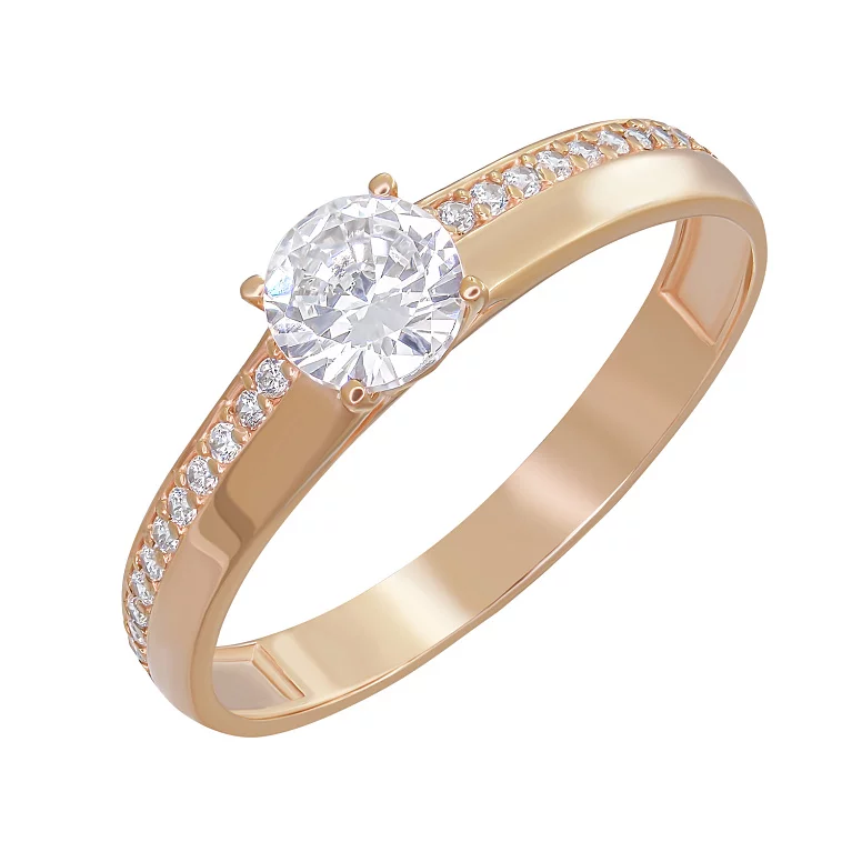 Кольцо для помолвки из красного золота с фианитом. Артикул 113341: цена, отзывы, фото – купить в интернет-магазине AURUM