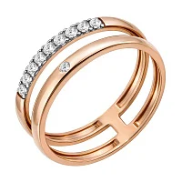 Двойное кольцо с фианитами из красного золота - 585406