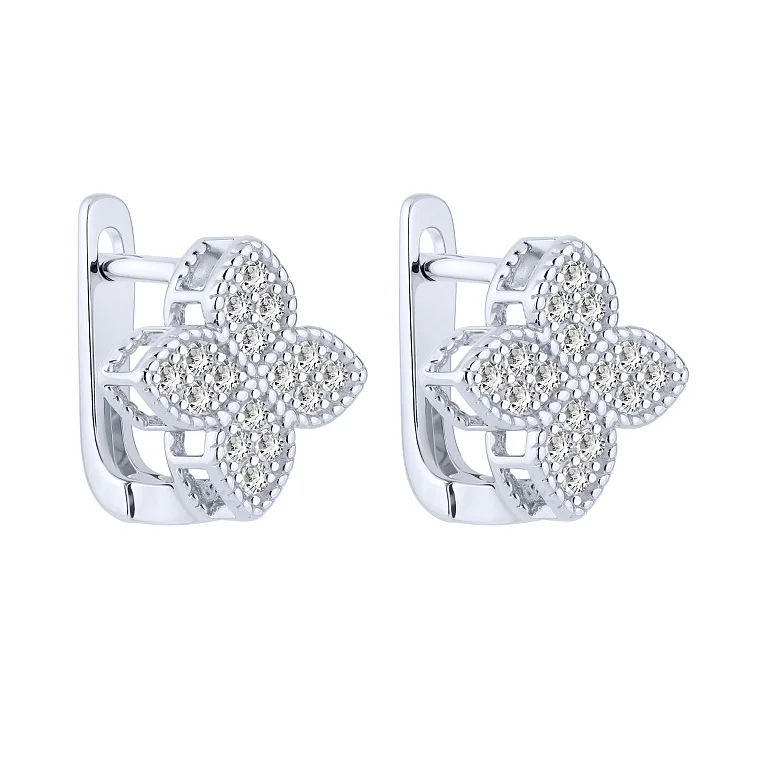 Сережки "Квіти" зі срібла з фіанітами  - 2187047