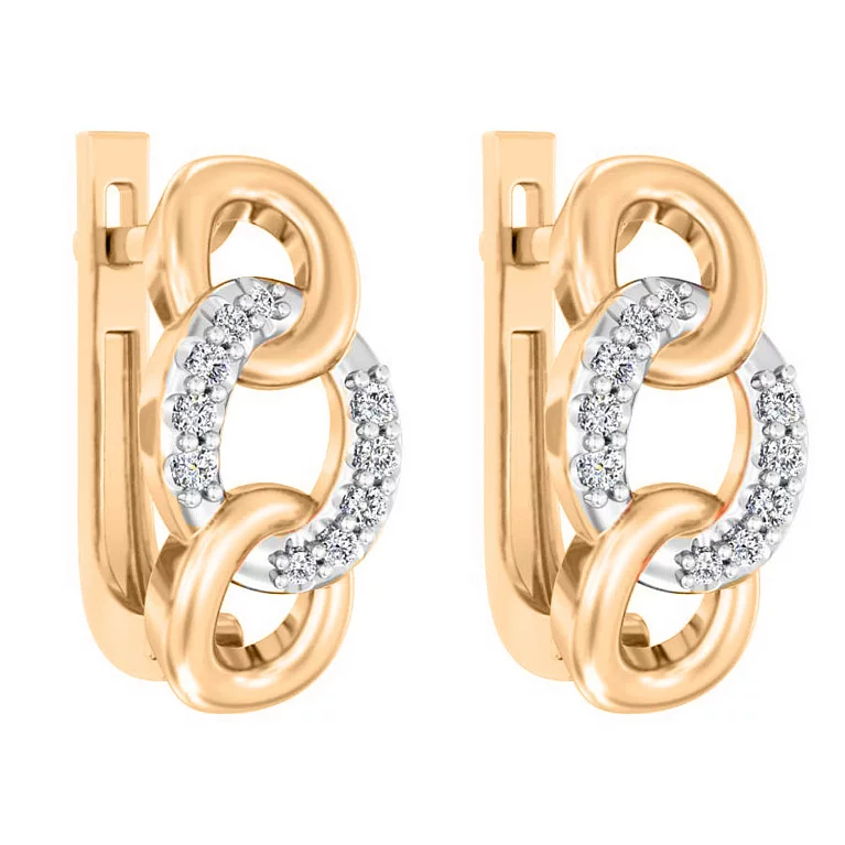 Сережки з комбінованого золота з діамантами "Ланки". Артикул С011263015: ціна, відгуки, фото – купити в інтернет-магазині AURUM