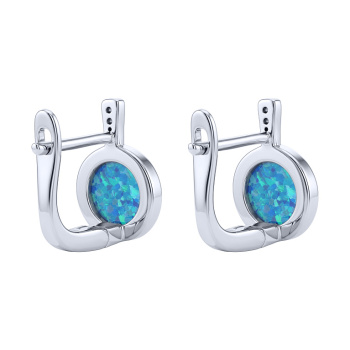 Серебряные серьги с фианитами и опалом - 2295775