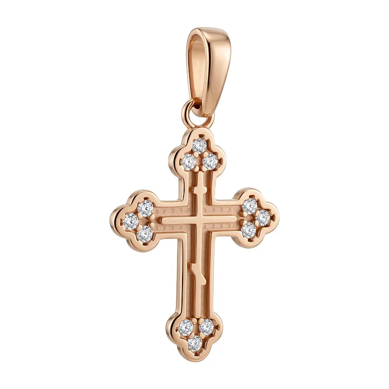Декоративний хрестик з червоного золота з розсипом фіанітів - 2189213