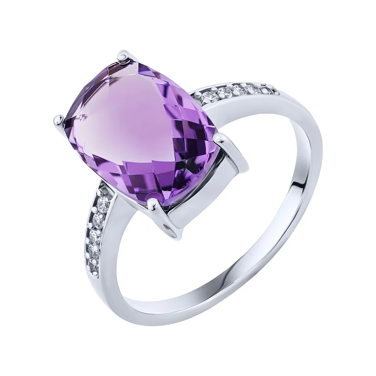 Срібна каблучка з аметистом і фіанітами - 2162606