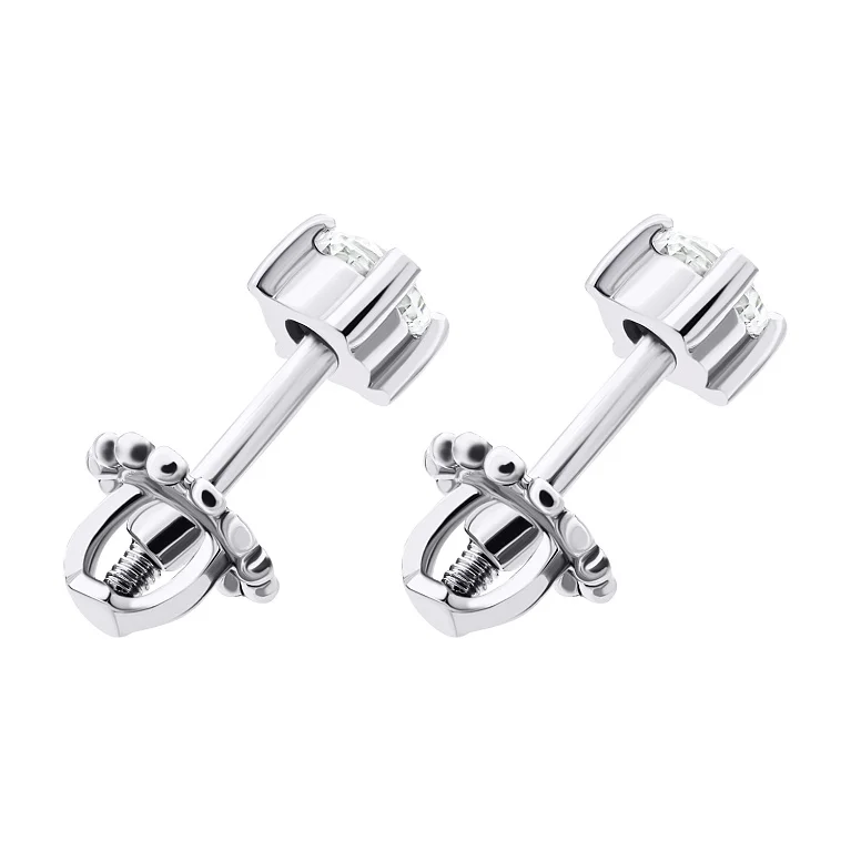 Серьги-гвоздики из серебра с фианитом - 1521595