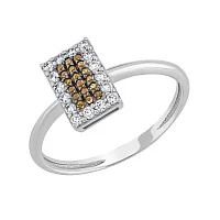 Каблучка "Прямокутник" з білого золота з діамантами - 1803606