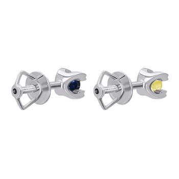 Сережки-гвоздики из белого золота с бриллиантами и сапфирами - 1275299