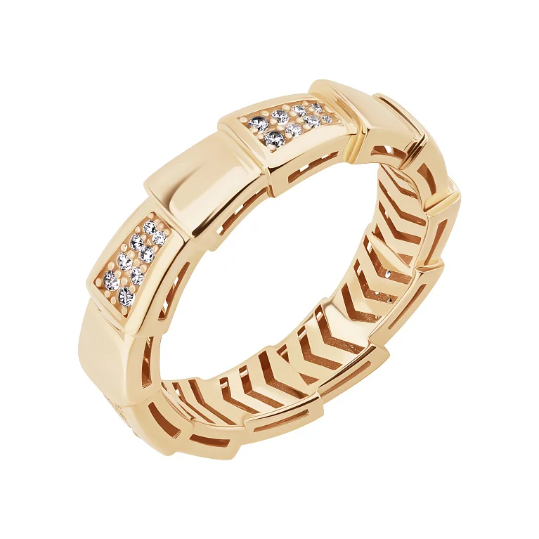 Каблучка "Змія" у жовтому золоті з фіанітами  - 2093309