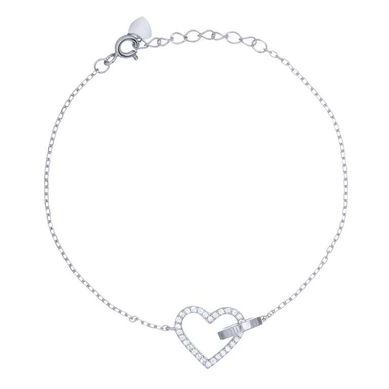 Срібний браслет з фіанітом "Серце" якірне плетіння. Артикул 7509/FB19641: ціна, відгуки, фото – купити в інтернет-магазині AURUM