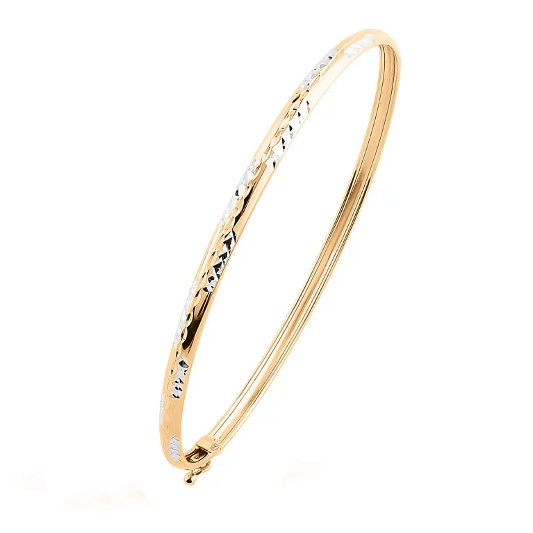 Жесткий браслет с алмазной гранью из комбинированного золота. Артикул 340314: цена, отзывы, фото – купить в интернет-магазине AURUM