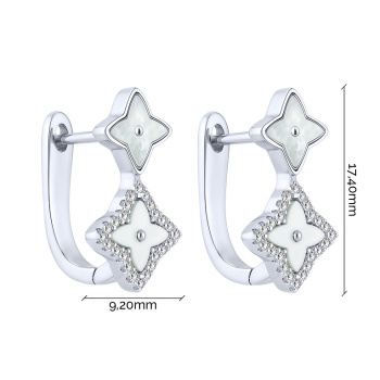 Серьги "Цветы" из серебра с фианитами и перламутром - 2205884