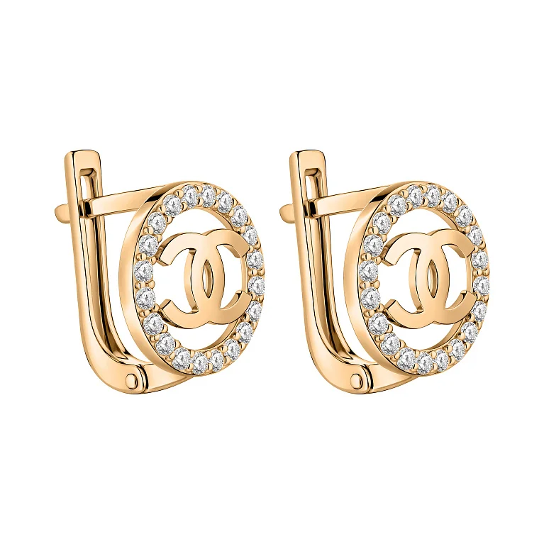 Серьги из красного золота с фианитами - 2183179