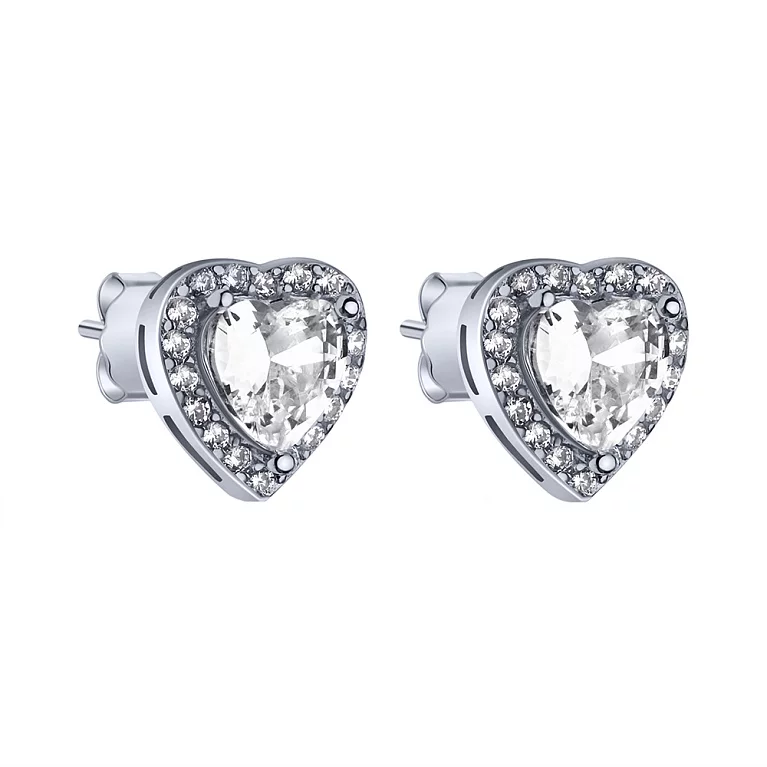 Серьги-гвоздики "Сердце" из серебра с фианитами. Артикул 7518/6738: цена, отзывы, фото – купить в интернет-магазине AURUM