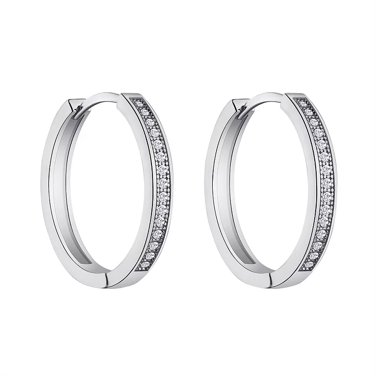 Cерьги-кольца из серебра с фианитом. Артикул 7502/2881/20: цена, отзывы, фото – купить в интернет-магазине AURUM