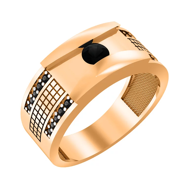Золотий перстень з фіанітами. Артикул 170075ч: ціна, відгуки, фото – купити в інтернет-магазині AURUM