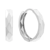 Сережки-кільця з білого золота та геометричними гранями - 1575029
