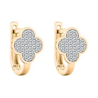 Яркие серьги "Клевер" из красного золота с фианитами - 2014664
